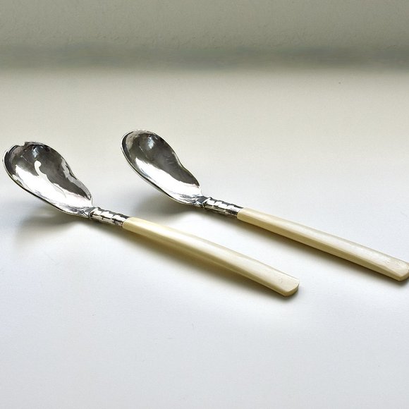 Sterling Silver 925 with Natural Horn handle Serving Spoons Set 2 - Picture 7 of 13